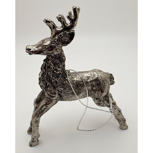 Vintage Silver Tone Prancing Reindeer Christmas Tree Ornament Standing Deer - Picture 2 of 8